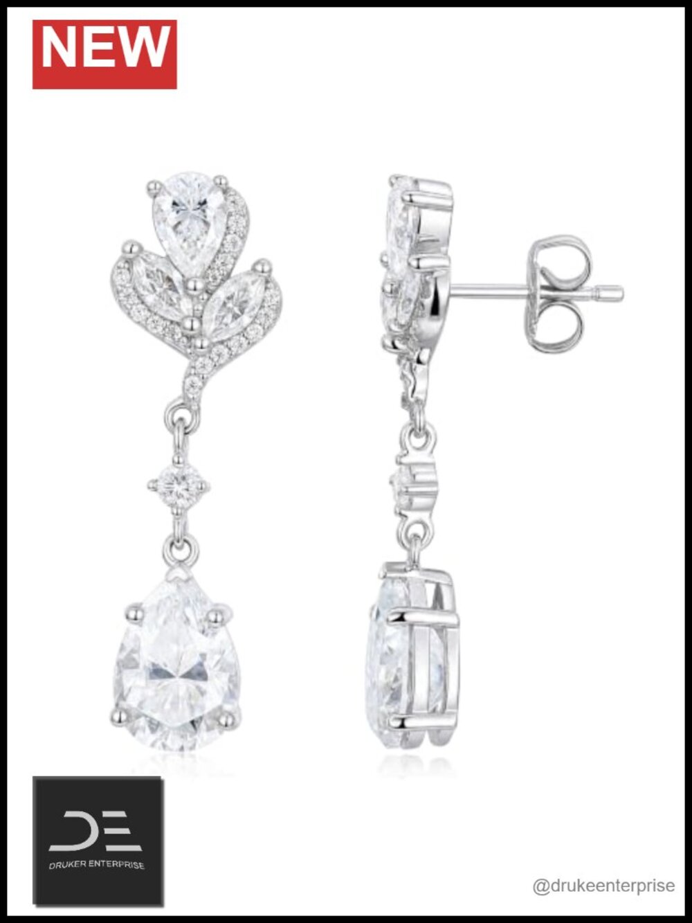 Moissanite Drop Earrings Women 925 Sterling Silver Pear Cut Dangle